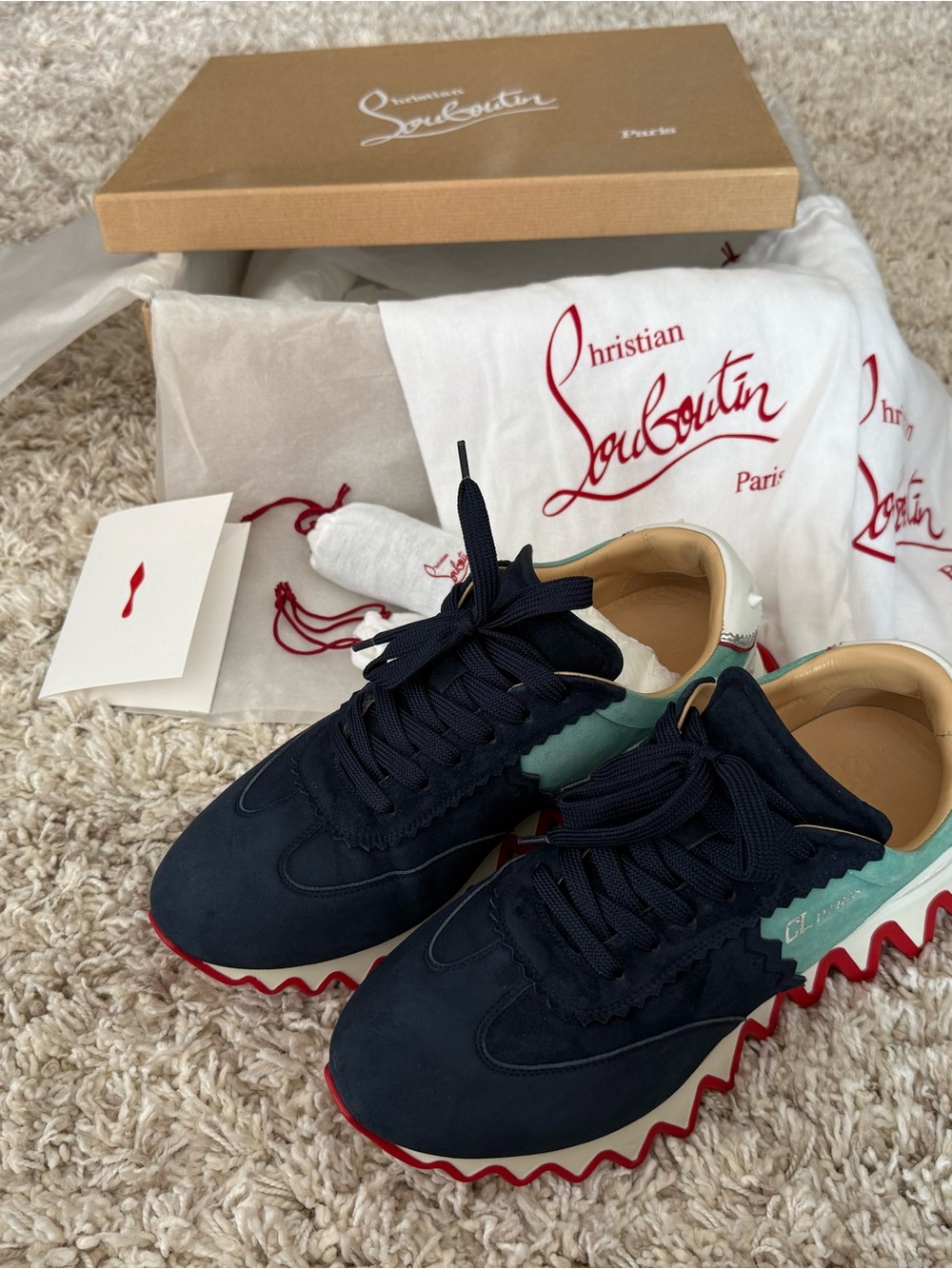 Christian Louboutin Loubishark Flat Blu Scuro/Source Low Top Sneaker 42.5 9.5
